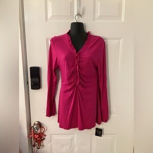 Helios & Luna Fuchsia Ruffled V-Neck Blouse
